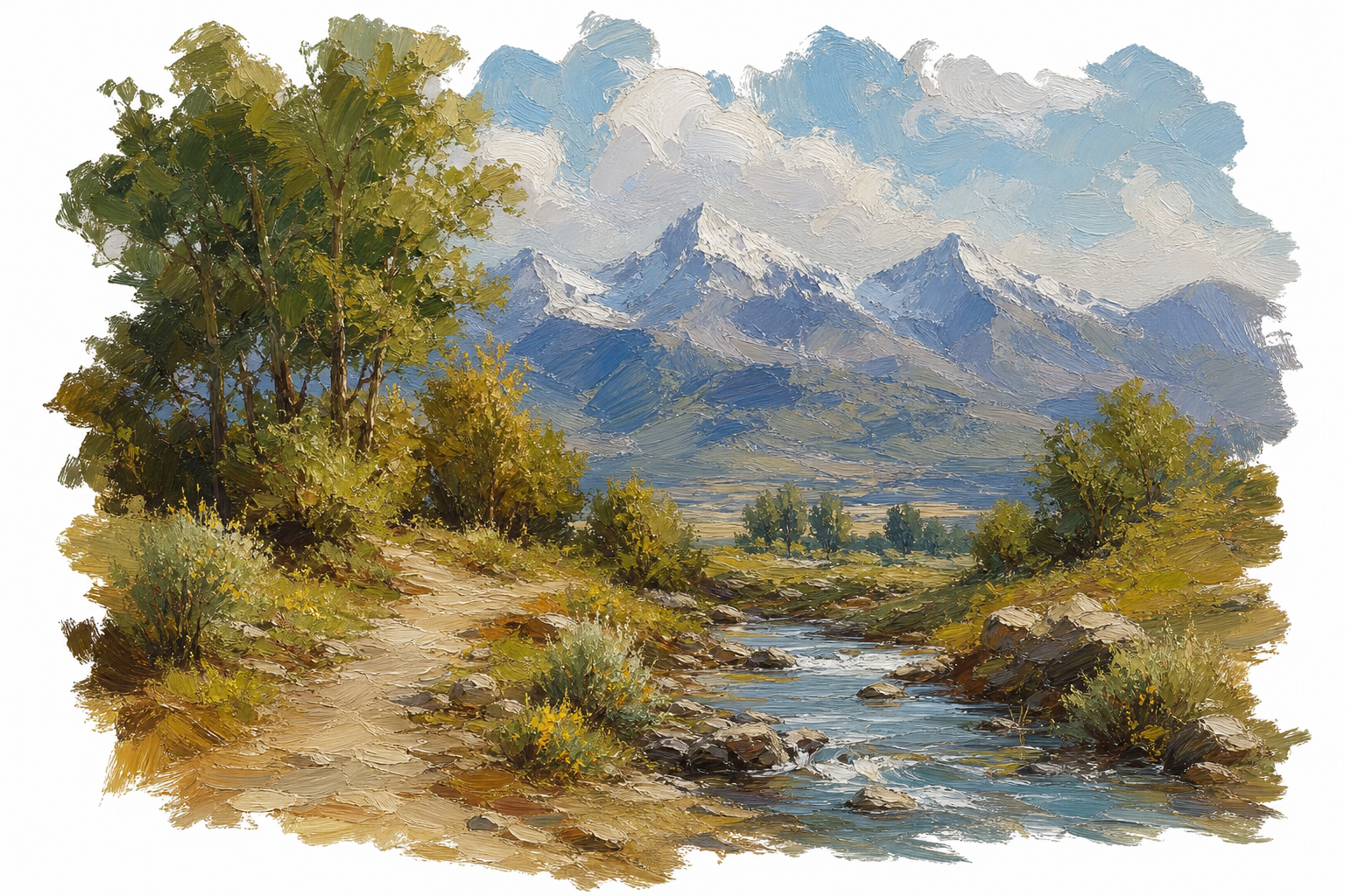 oil painting of a landscape, no borders, white background